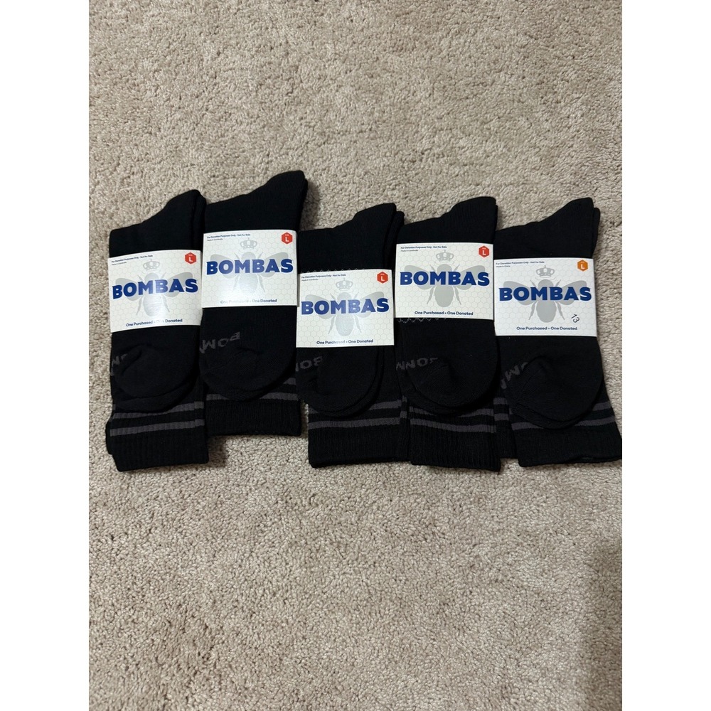 Bombas Mens Black Crew Socks 5-Pack Size Large Honeycomb Arch Support New